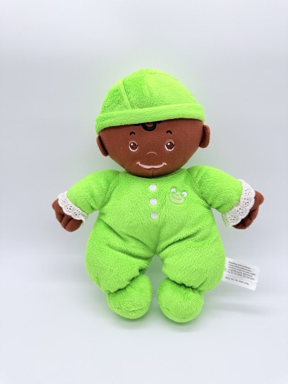 Lakeshore Cuddly Washable Doll African American Soft Washable Green Cloth 11"